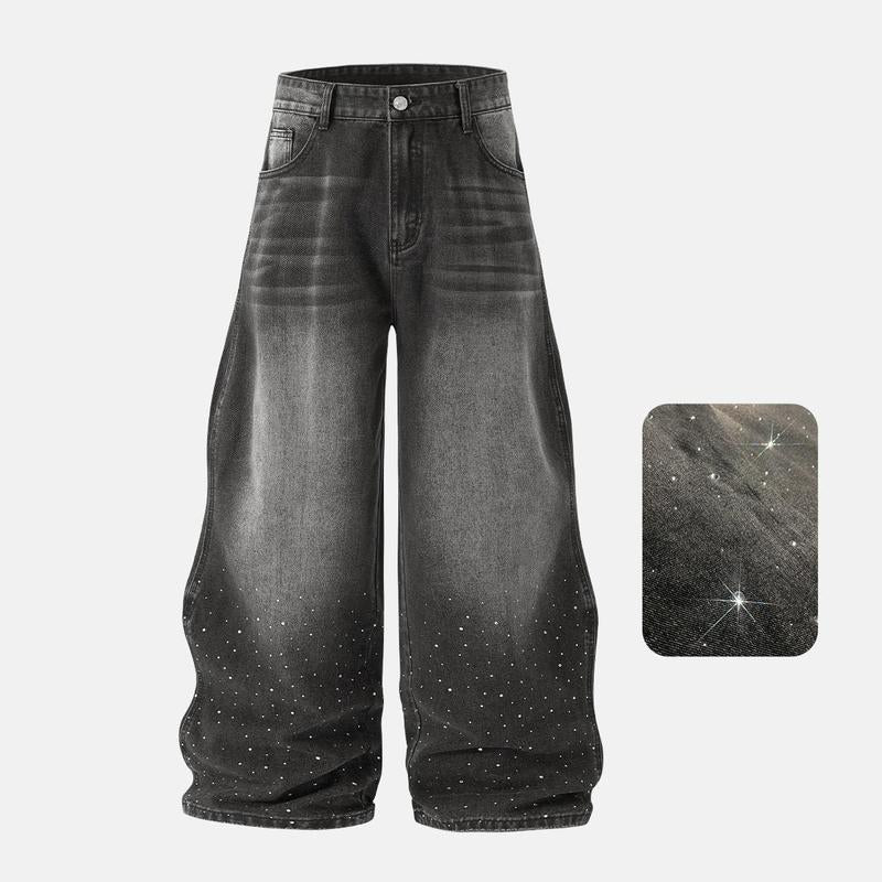 Inflation Baggy Washed Diamond Jeans Trendy Streetwear High-Rise Casual Pants