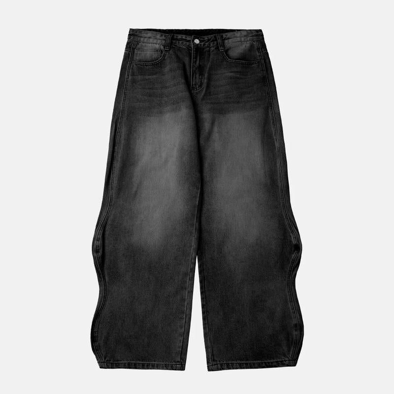 Inflation Baggy Washed Diamond Jeans Trendy Streetwear High-Rise Casual Pants