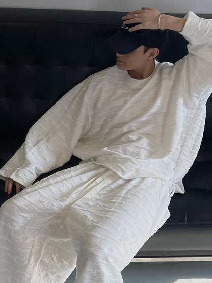 Retro Loose Profile Three-dimensional Ethnic Style Jacquard Milky White Sports Suit