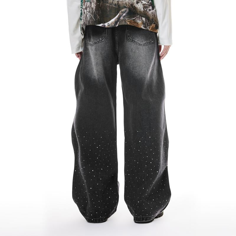 Inflation Baggy Washed Diamond Jeans Trendy Streetwear High-Rise Casual Pants