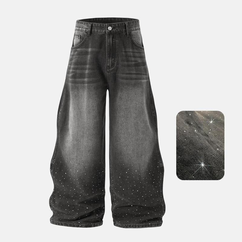 Inflation Baggy Washed Diamond Jeans Trendy Streetwear High-Rise Casual Pants