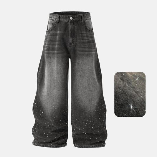Inflation Baggy Washed Diamond Jeans Trendy Streetwear High-Rise Casual Pants