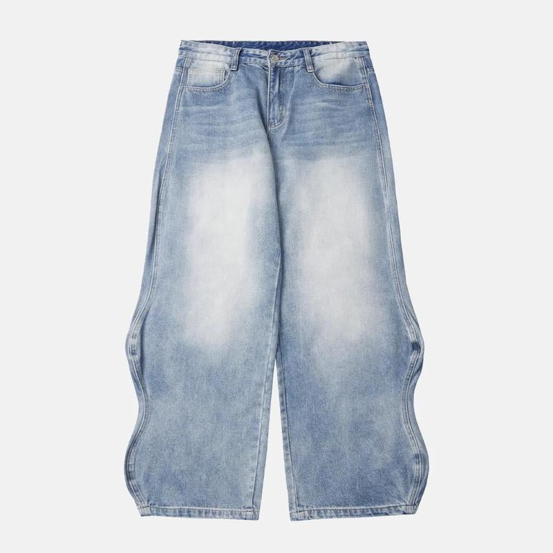 Inflation Baggy Washed Diamond Jeans Trendy Streetwear High-Rise Casual Pants