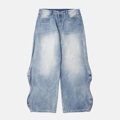 Inflation Baggy Washed Diamond Jeans Trendy Streetwear High-Rise Casual Pants