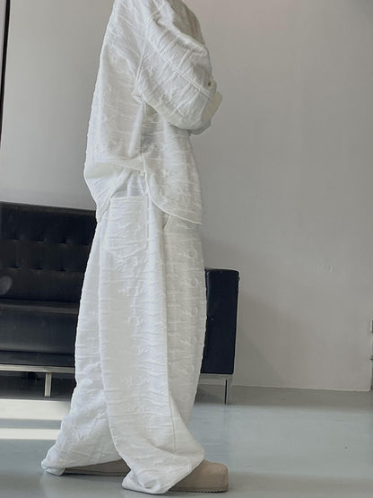 Retro Loose Profile Three-dimensional Ethnic Style Jacquard Milky White Sports Suit