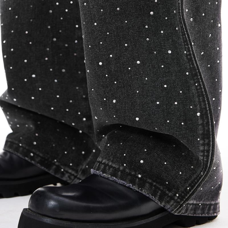 Inflation Baggy Washed Diamond Jeans Trendy Streetwear High-Rise Casual Pants