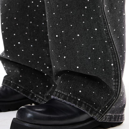 Inflation Baggy Washed Diamond Jeans Trendy Streetwear High-Rise Casual Pants