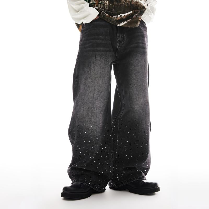 Inflation Baggy Washed Diamond Jeans Trendy Streetwear High-Rise Casual Pants