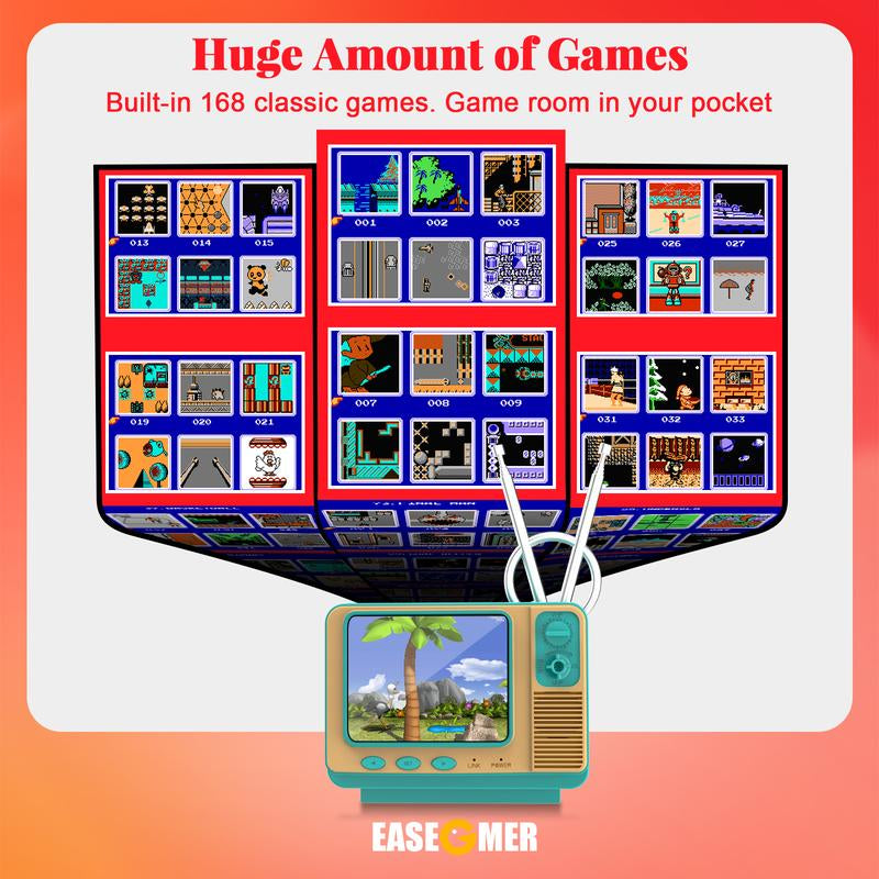 E-MODS GAMING Handheld Game Console Built In168 Video Game Mini TV for Kids Party Favors 3.0 Inch Screen Retro Game Console Support Two-Player Gamepad Birthday Gift for Children/Adult